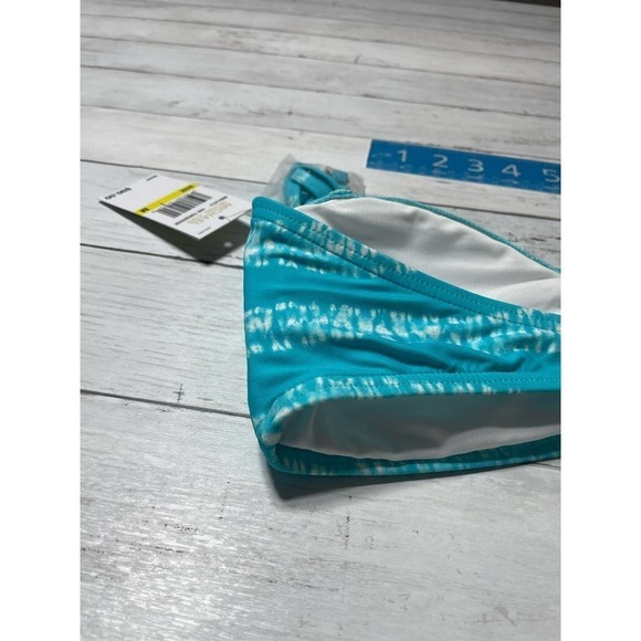 Michael Kors Women’s TURQUOISE Logo Zip-Front Bandeau Bikini Swim Top M blue - Picture 9 of 13